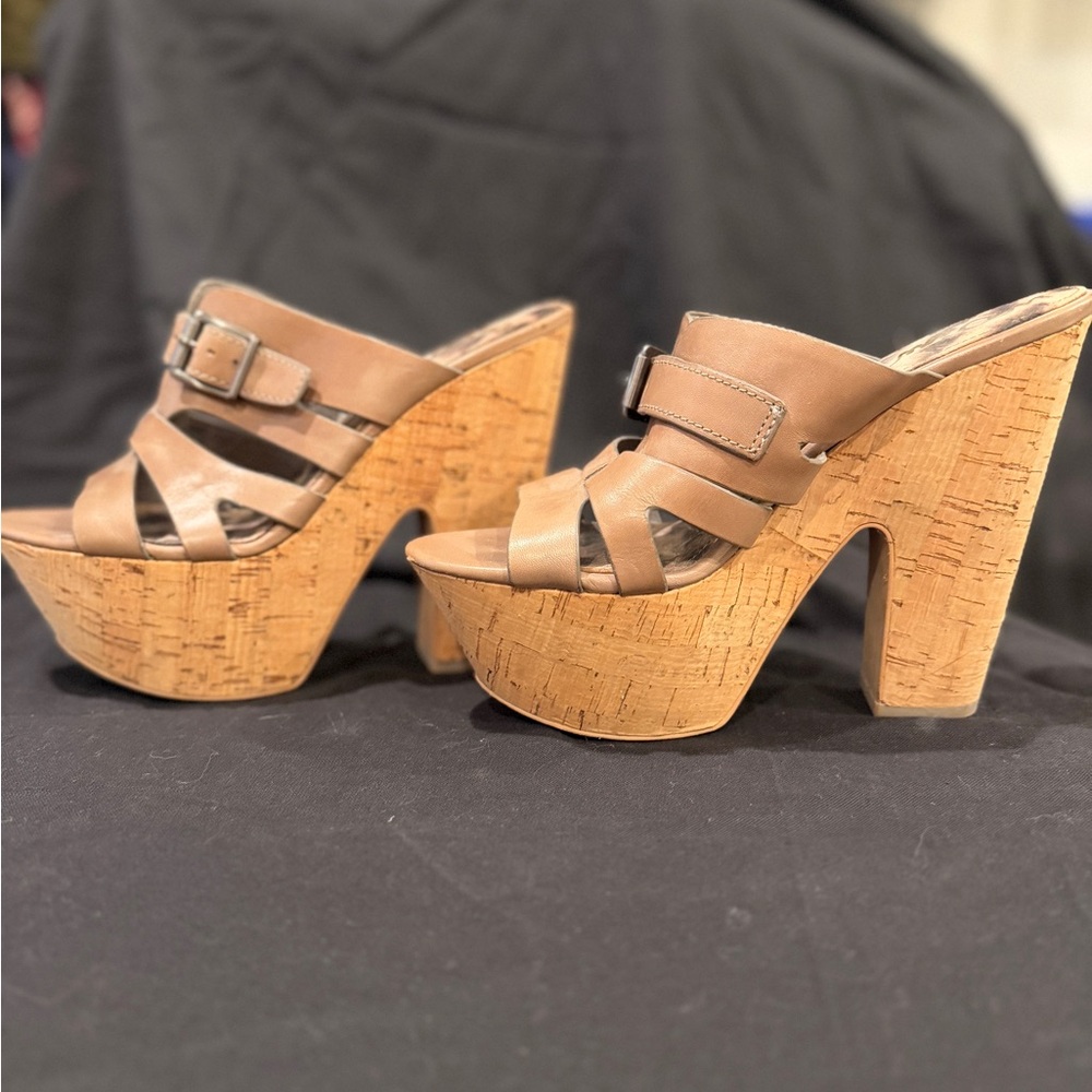 Sam Edelman Tan Cork Platform Sandals